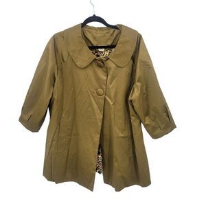 Retro 60s Satin Coat Jacket Cape 1X Gold Peter Pan Collar Swing Button Mod Glam